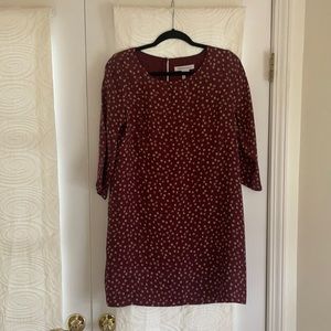 BCBG red slip dress with beige polkadots